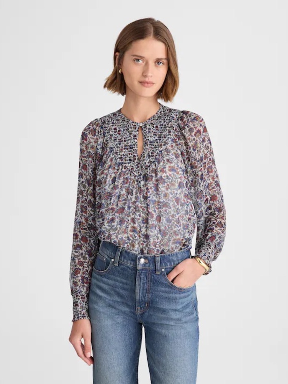 Madewell Floral Smocked Yoke Viscose Peasant Blouse Medium NWT Boho Cottage